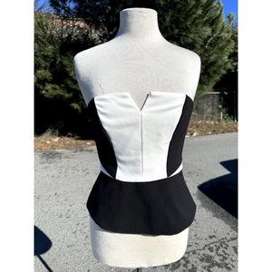 H&M Top Medium 8 Black Shirt Strapless White Striped V Neck Peplum Sexy Womens